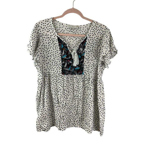 Weekend Suzanne Betro Size XL Womens top Black White Short Sleeve Boho Floral - Picture 1 of 7